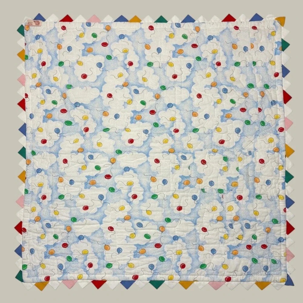 Handmade Vintage Baby Quilt Bunny Puppy Balloons Prairie Point Edge 32x38